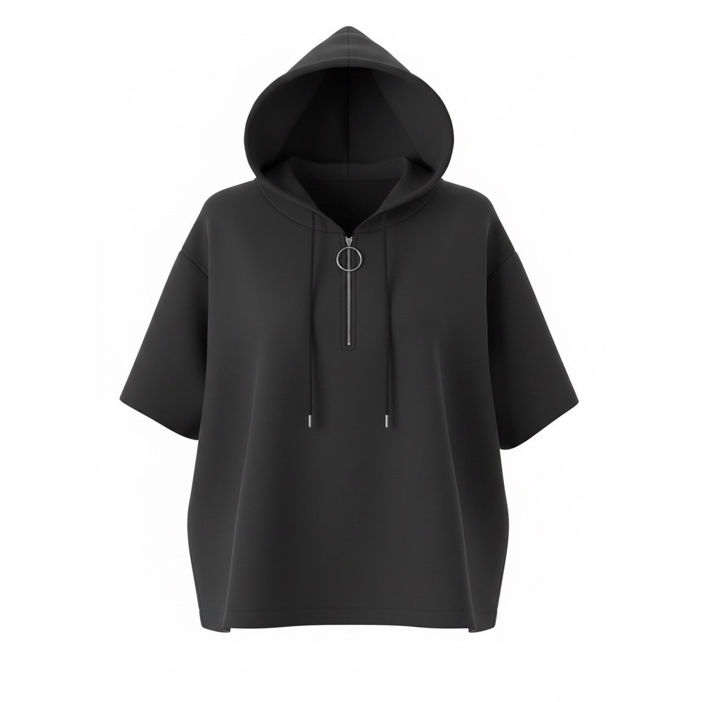 Shein Curve Black Short Sleeve Quarter Zip O-Ring Hoodie Top 4XL Plus Size